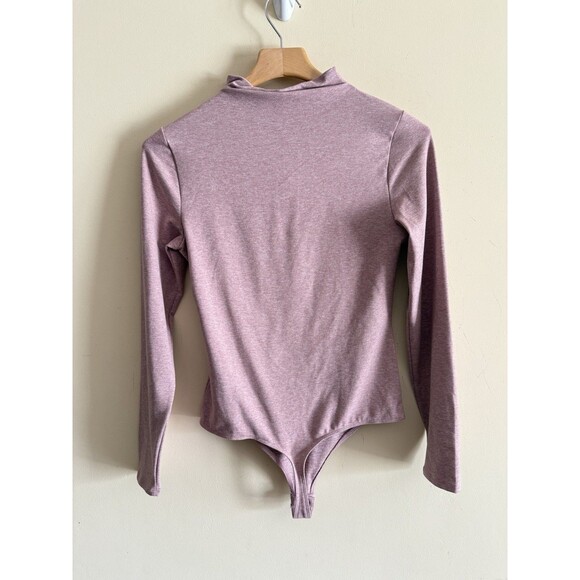 Express Body Contour pink bodysuit mock neck long sleeve key hole thong size M - Picture 2 of 3